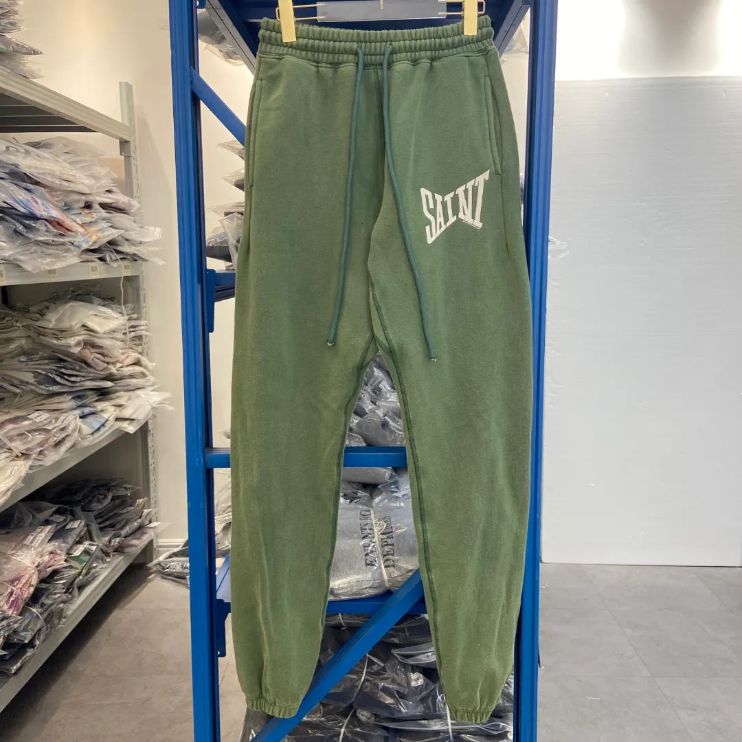 Stylish brand Saint Michael ribon saint pants classic letters retro washed and distressed high street casual loose leggings sweatpants trousers Style number: SM635 Size: S-M-L-XL Color: black-dark green Price: P236